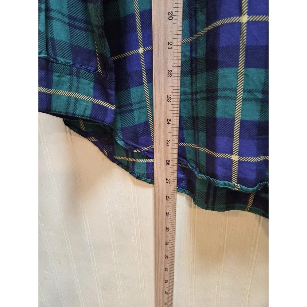 Vintage Vittadini Sport Shirt Womens‎ Small Green Blue Plaid Rayon Button Up 90s - Picture 6 of 6